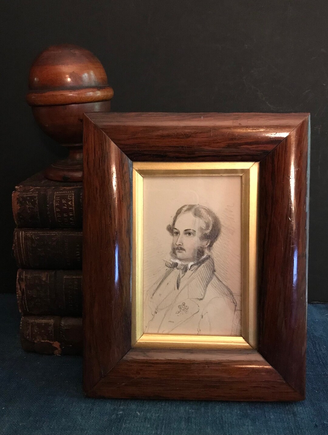 Portrait In A Frame Antique Graphite Portrait in Frame Captain - Etsy