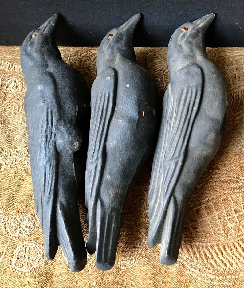 Vintage Paper Mache Crow Decoys Herter's Glass Eyes Etsy