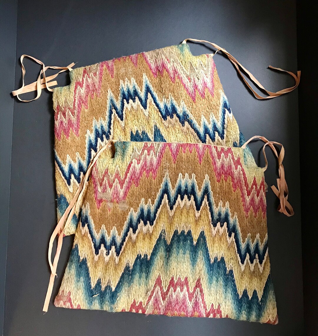 Antique 18th C. Flame Stitch Needlepoint Chair Pads Etsy