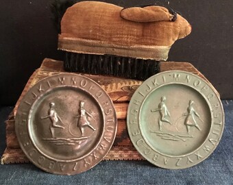 Antique Child's Plate, Pressed Tin Miniature ABC Plates