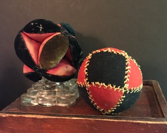 Antique Amish Sewing Ball, Red and Black Patchwork