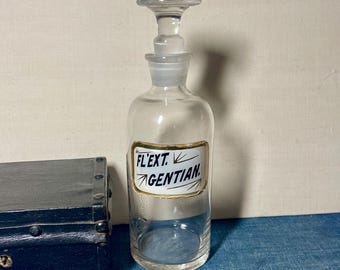 Antique Apothecary Jar, Gentian, Label Under Glass