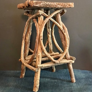 Vintage Adirondack Twig Plant Stand, Miniature Table