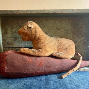 Antique Velvet Tiger Toy, Theorem Painted