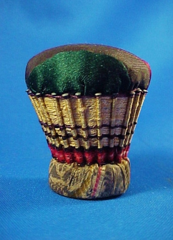 Antique Sewing Pin Cushion Woven Silk Threads Early Pins Etsy