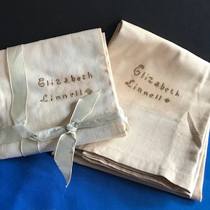 Antique Embroidered Homespun Linen Pillowcases, Orleans, Mass., Linnell, Gould Family