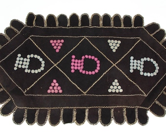 Antique Penny Rug, Sewn Rug, Wool on Burlap