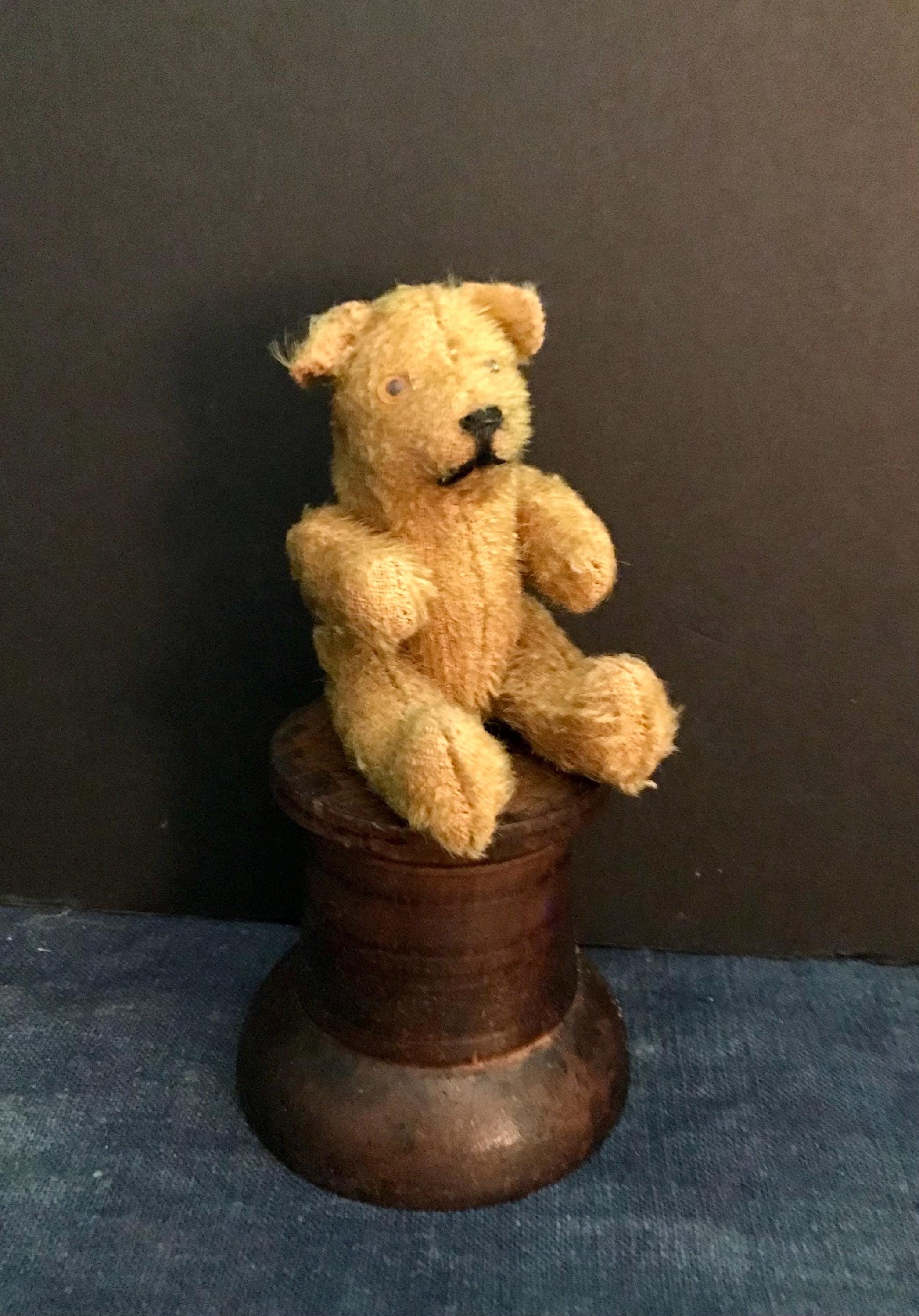 Ancien Ours Miniature En Mohair Synthétique – Vers 1930 – 12,2 Cm – Yeux En Verre