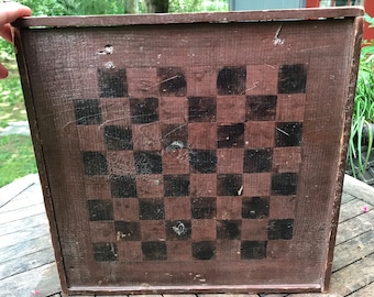 Antique Gameboard, 19th c. Painted Checkerboard, Checker Board