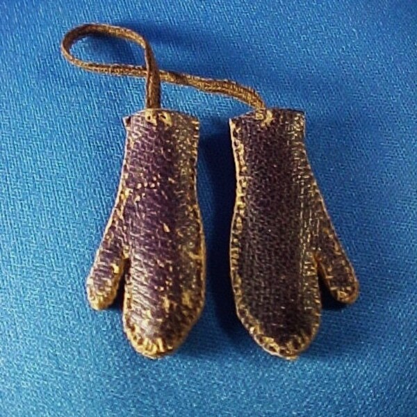 Antique Miniature Handmade Knitting Needle Sheaths, Leather Mittens, Sewing Accessory