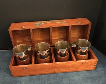 Vintage Oak Captains Bar, Box with German Cups, Nautical