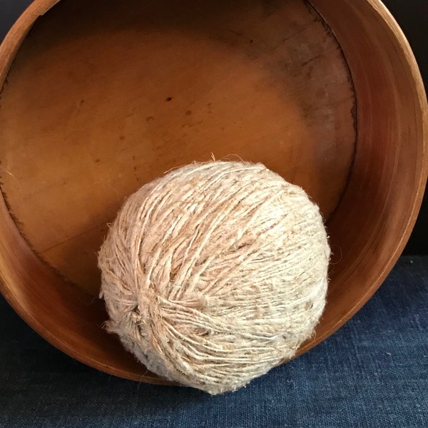 Antique Ball of Coarse Linen Thread, Flax, Wound on Spindle