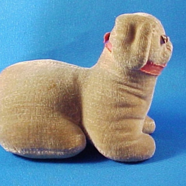 Reserved--Antique c 1900 Primitive Velvet Dog Toy, Glass Eyes, Possibly Squeak Toy