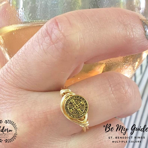 Be My Guide- St. Benedict Medal Wire Wrapped Ring by Adorn Handcrafted Merrilee Joy