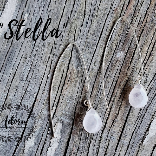 Stella-Silver Plated, Copper, Gold Plated, Patina Copper, Rose Gold, Antique Bronze Threader Earrings with Jasper Stone or Rose Quartz