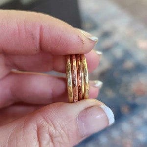 Simple Stacker- Patina Copper, Copper or Brass Hammered Thin Rings, Stackable, Interchangeable, Adorn Handcrafted