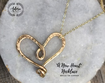 A New Heart Necklace: Your Choice of Brass or Copper by Adorn Handcrafted by Merrilee Joy