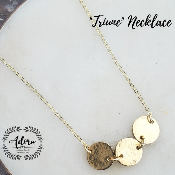 Triune Necklace - 3 brass discs on your choice of 14-18" chain Adorn Handcrafted by Merrilee Joy