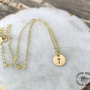 Cross Stamped Necklace Brass or Silver Circle Adorn Handcrafted by Merrilee Joy