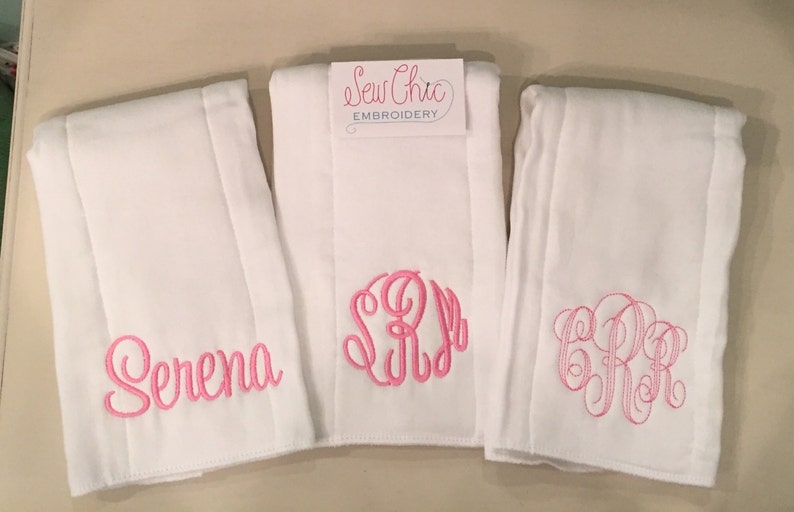 Monogrammed Burp Cloths Set of 2 image 3