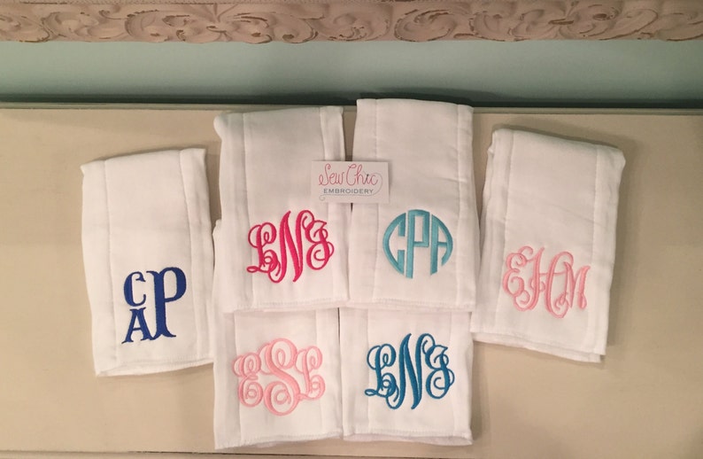 Monogrammed Burp Cloths Set of 2 image 2