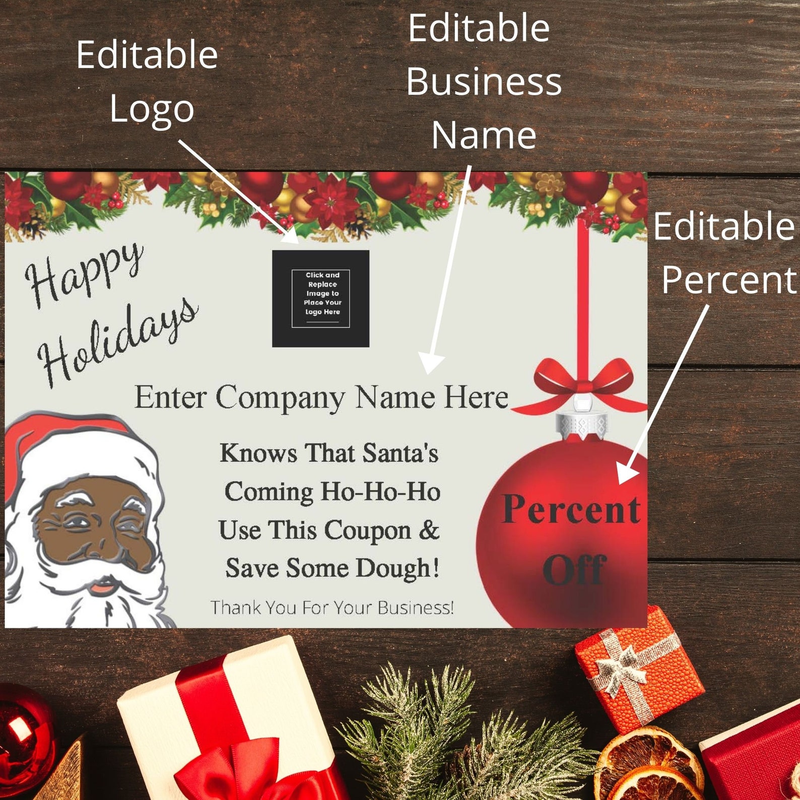 Editable Black Santa Business Coupon Christmas Happy Etsy