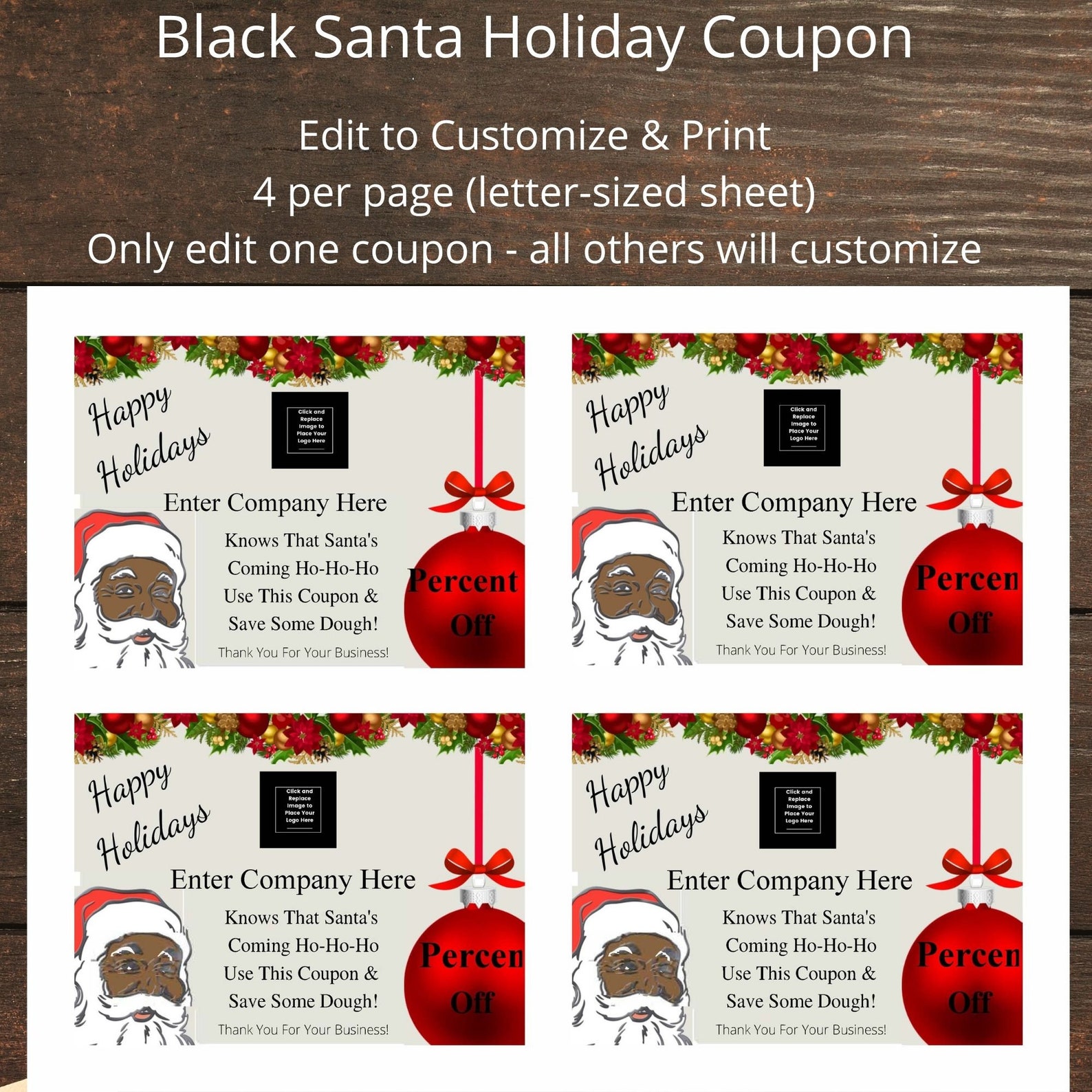 Editable Black Santa Business Coupon Christmas Happy | Etsy