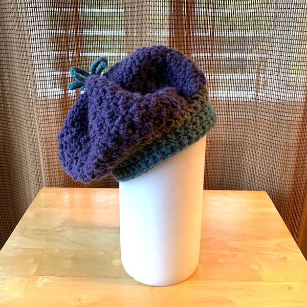 Crochet Baby Hat - Purple, Teal, Khaki Green