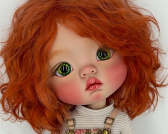 OOAK Custom BJD Doll 29 cm – Red Hair Art Doll with Handmade Mohair Wig, Face Up, Outfits & Accessories – One of a Kind Doll