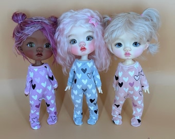 Qbaby Doll Pajamas | Qianqian Koki Body Outfit | Handmade Doll Sleepwear | Heart Print Jumpsuit | Cute Back Flap