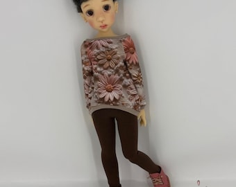 Kaye Wiggs MeiMei Clothes, MSD Doll Outfit, Floral Tunic and Brown Leggings, 43 cm BJD Clothing, Optional Leather Boots