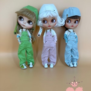 Blythe Doll Outfit – Corduroy Overalls or Overalls with Long Sleeve Top – Handmade BJD Clothes