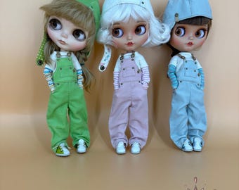 ブライスドール用衣装 - コーデュロイのオーバーオールまたは長袖トップス付きオーバーオール - ハンドメイドBJD服