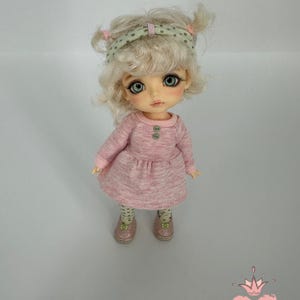 Sweet Pink Outfit for PukiFee / Lati Yellow (15–16 cm Dolls) – Dress, Tights & Headband (Optional Shoes)