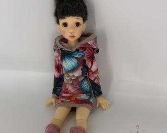 Kaye Wiggs MeiMei Clothes, MSD Doll Hoodie Dress, Hooded Tunic with Bear Ears, 43 cm BJD Outfit, Doll Knee High Socks