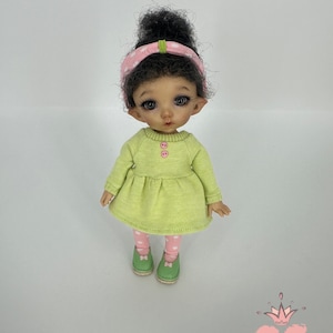 Fresh Green Outfit for PukiFee / Lati Yellow (15–16 cm Dolls) – Dress, Tights & Headband (Optional Shoes)