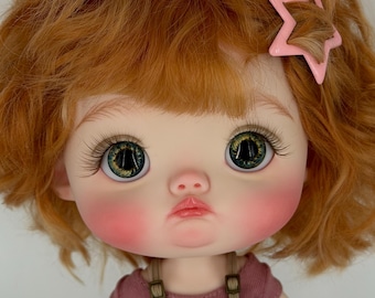 OOAK Custom BJD Doll 23 cm – Ginger Hair Art Doll with Handmade Mohair Wig, 3 Outfits, Pacifier & Accessories