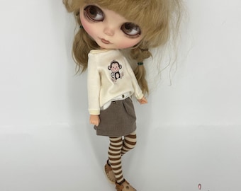 Blythe Outfit Set, Handmade Doll Clothes, Sweater Skirt