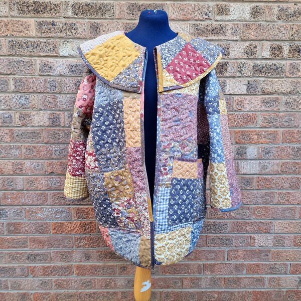 Quilted Coat, Oversized Coat, Patchwork coat, Upcycled Coat, Blanket Coat, One size Fits Most, Bohemian Coat, Cocoon coat