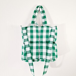 Tote bag, Gingham Tote Bag, Quilted bag, Long strap bag, Handbag, Green, Padded bag, Cute Tote bag, Everyday bag image 3