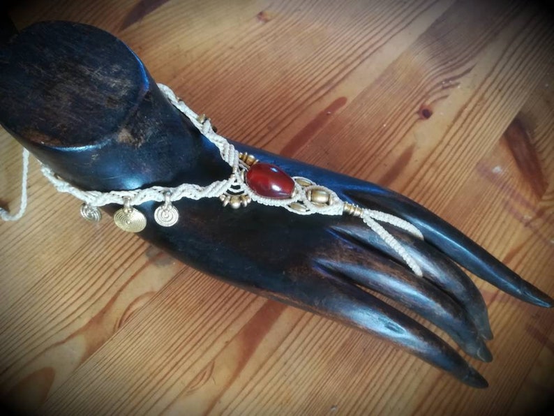 Carnelian creme white Barefootsandals Macrame Barefoot Sandals or Slave Bracelet