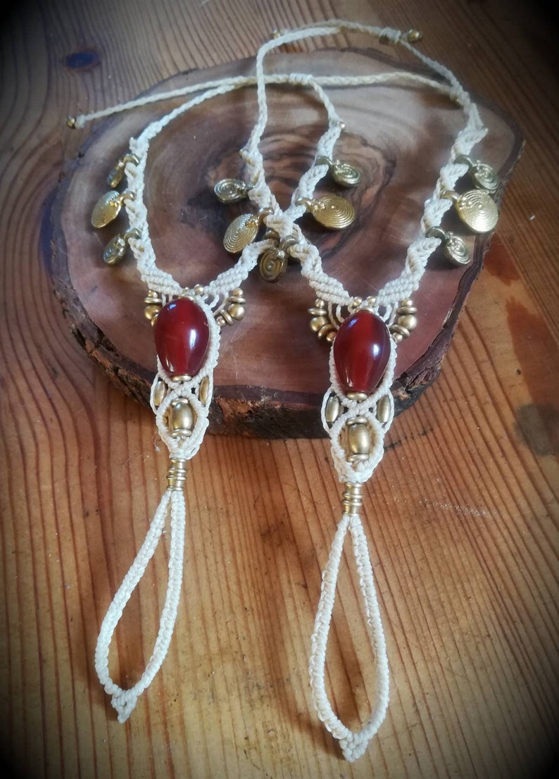 Carnelian creme white Barefootsandals Macrame Barefoot Sandals or Slave Bracelet
