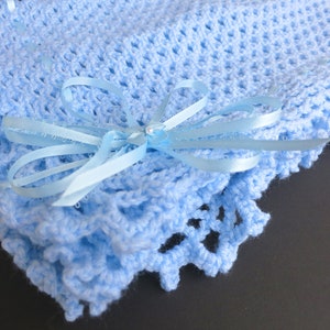 Blue Hand Knit Crochet Afghan Baby Blanket