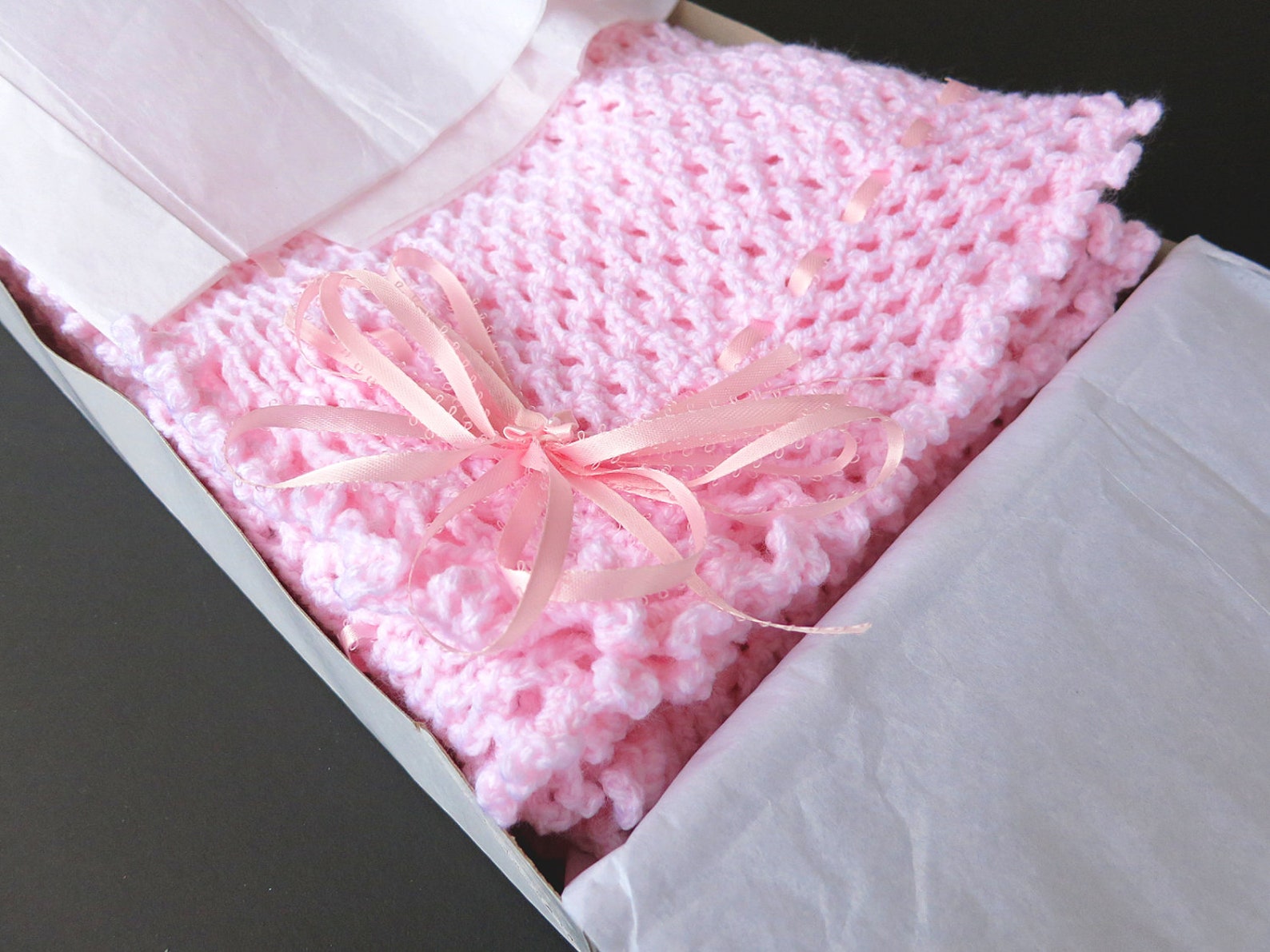 hi. Hand Knit Baby Blanket Rosy Pink Ships