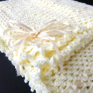 Yellow Hand Knit Crochet Afghan Baby Blanket