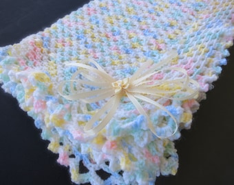 Multi-Colored Hand Knit Crochet Afghan Baby Blanket