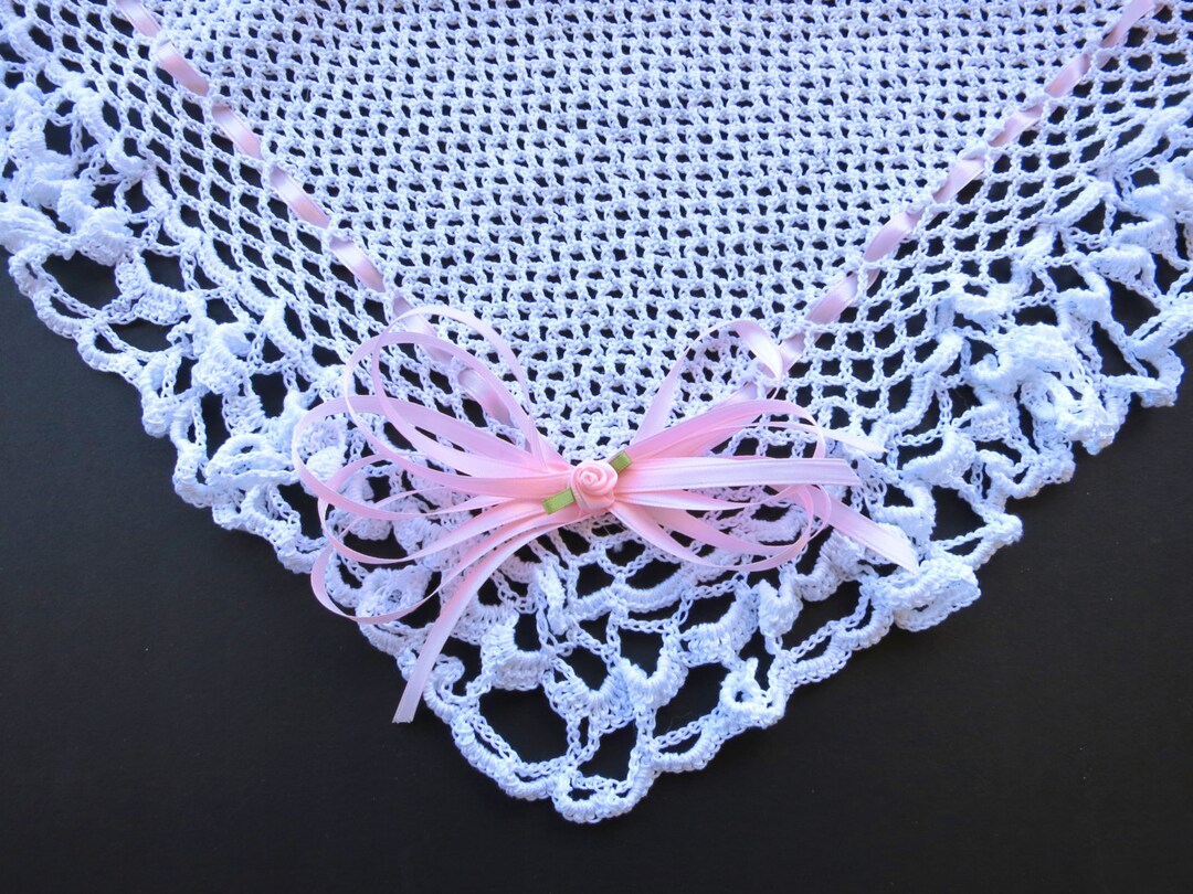 White Hand Knit Crochet Baby Blanket of Light Thread Etsy