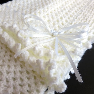 White Hand Knit Crochet Afghan Baby Blanket