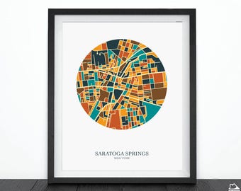 Saratoga Springs, NY Abstract Illustration Map | Digital Download