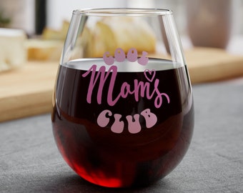 Cool Mom's Club Stemless Wine Glass, Mothers Day Gift, Mom Wine Glass, Gift for Mom, Mothers Day Gift for Mom, Stemless Wine Glass, 11.75oz